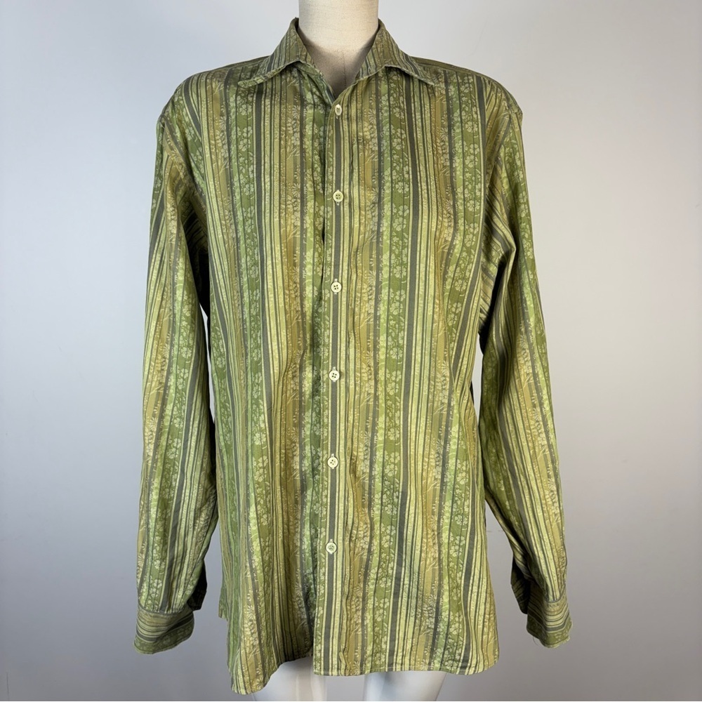 ❤️ Ted Baker Olive Striped Shirt 4 (L) *Flaw